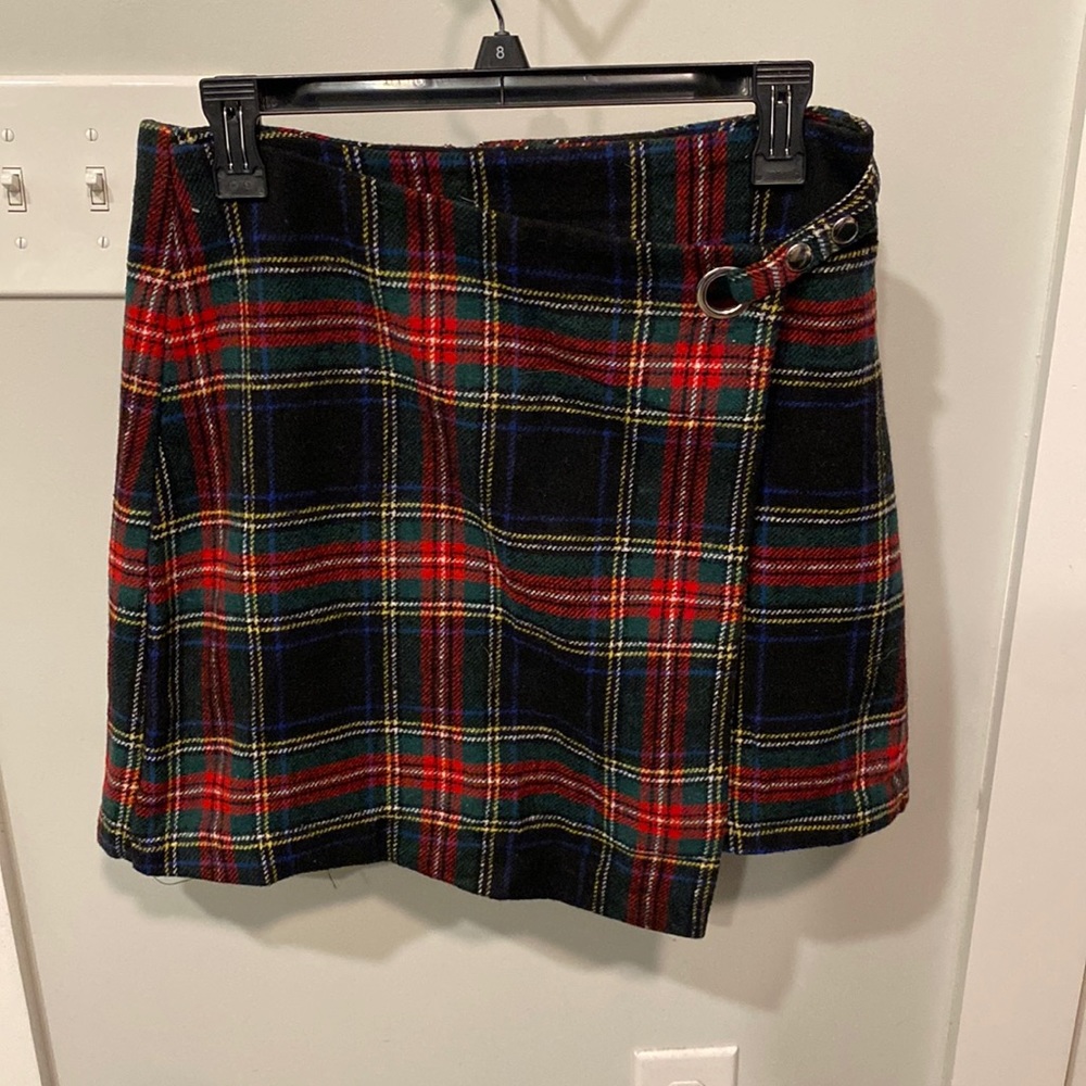 Plaid wrap mini skirt